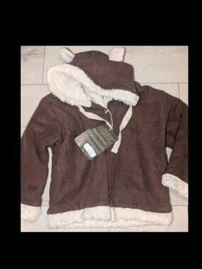 NWT Brown Teddy Bear Ears Hoodie Hooded Thick Coat Jacket Girls 3T